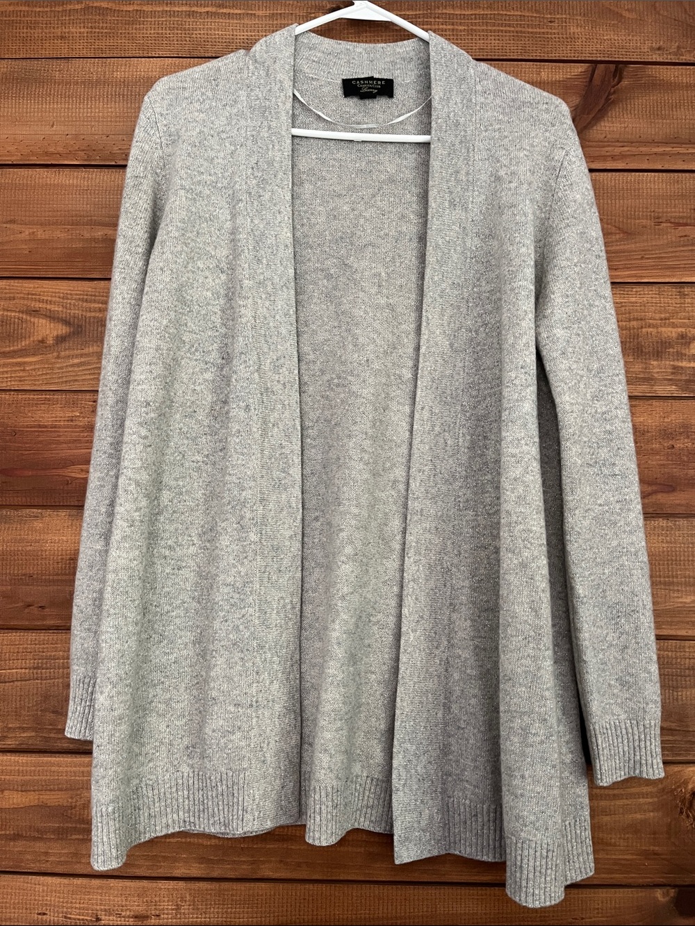Charter Club Luxury Cashmere Cardigan Metallic Shimmer Heather Gray M